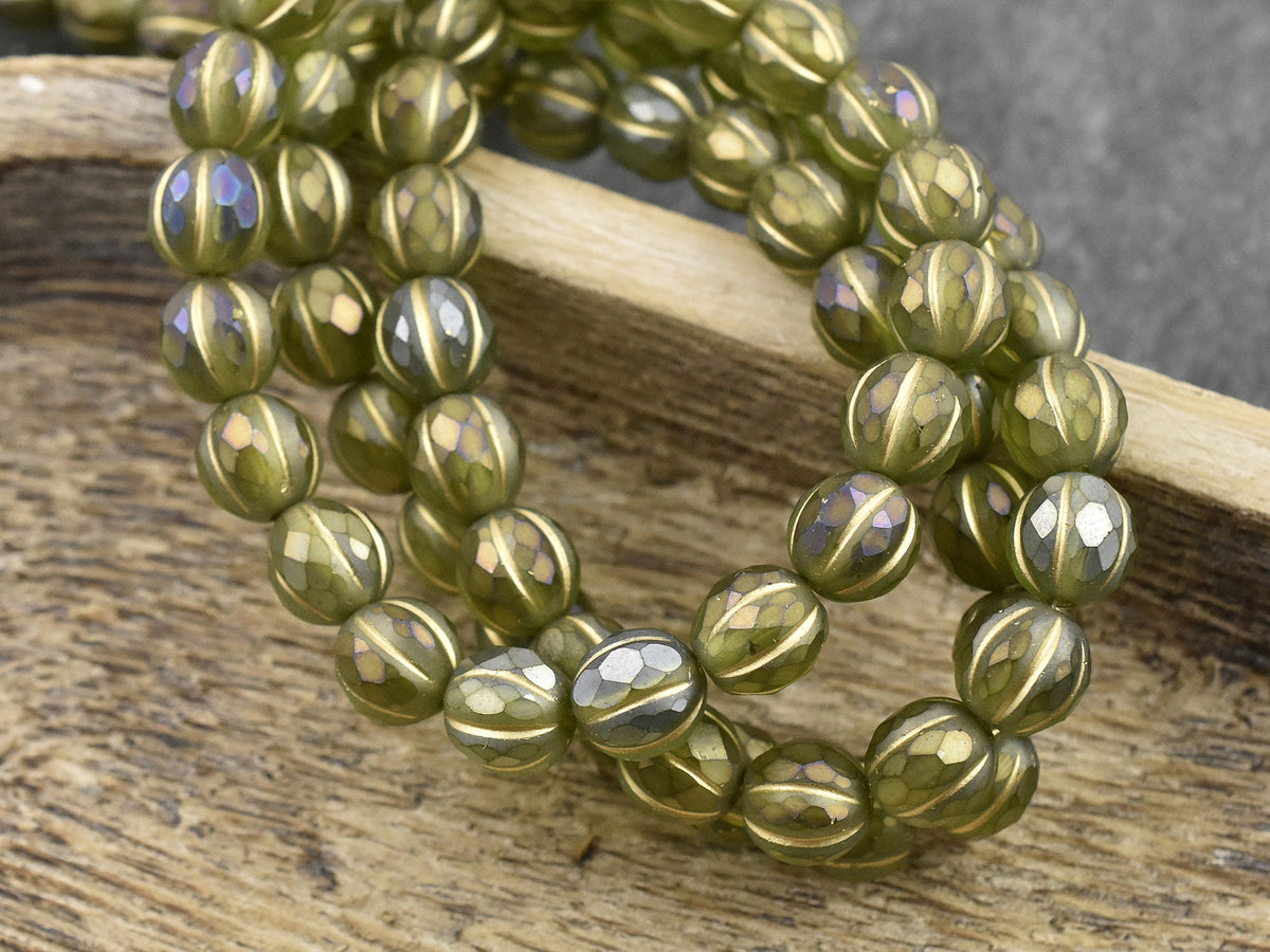 Melon Beads - New Czech Glass Beads - 8mm Beads - Faceted Melon - Round Beads - 8mm - 20pcs - (1049)