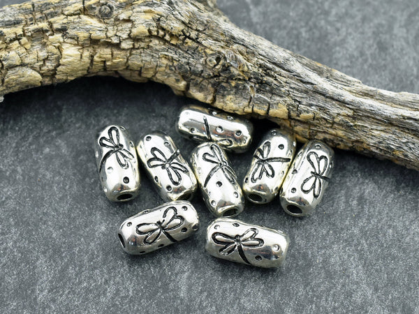 Metal Beads - Large Hole Beads - Silver Beads - Dragonfly Beads - Tube Beads - 15x7mm - 10pcs - (B448)