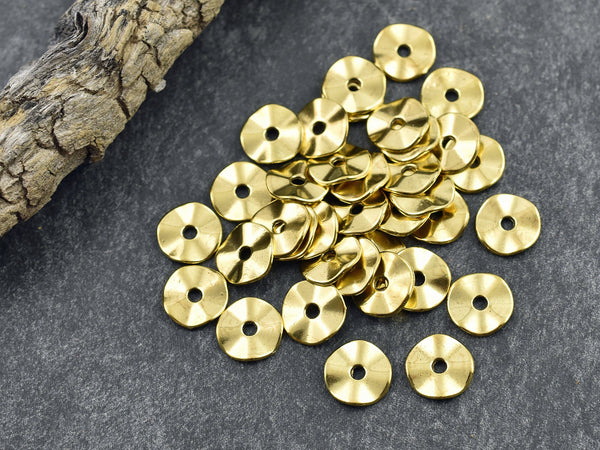 Metal Beads - Washer Beads - Gold Beads - Gold Spacers - Wavy Spacer Beads - 50pcs - 9x1mm - (B466)