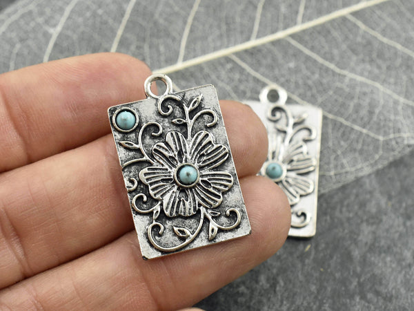 Metal Charms - Silver Charms - Floral Charms - Flower Charms - 30x19mm - 5pcs - (1881)