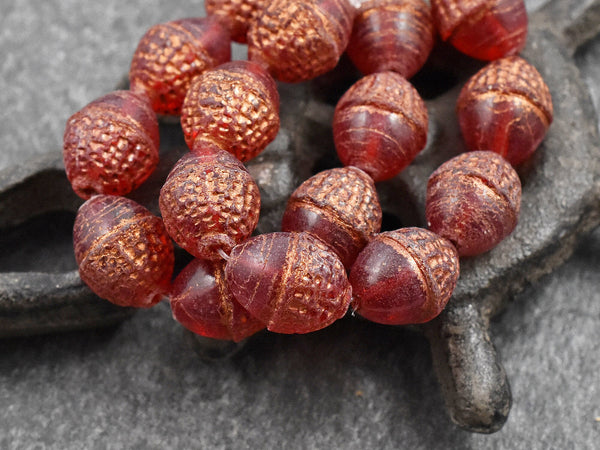 Acorn Beads - Czech Glass Beads - Fall Beads - Picasso Beads - Beads for Jewelry - 10x12mm - 8pcs - (4701)