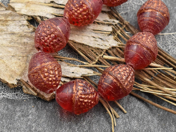 Acorn Beads - Czech Glass Beads - Fall Beads - Picasso Beads - Beads for Jewelry - 10x12mm - 8pcs - (4701)