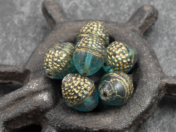 Acorn Beads - Czech Glass Beads - Fall Beads - Picasso Beads - Beads for Jewelry - 10x12mm - 8pcs - (3366)