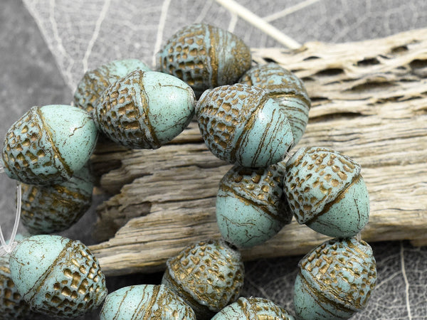 Acorn Beads - Czech Glass Beads - Picasso Beads - Fall Beads - Beads for Jewelry - 10x12mm - 8pcs - (4568)