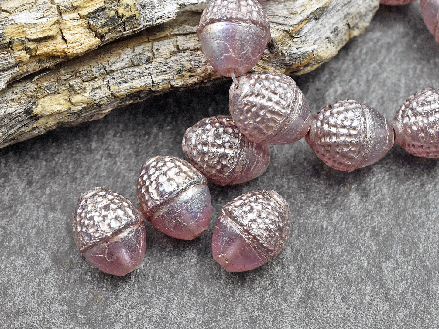Czech Glass Beads - Acorn Beads - Picasso Beads - Fall Beads - Beads for Jewelry - 10x12mm - 8pcs - (4907)