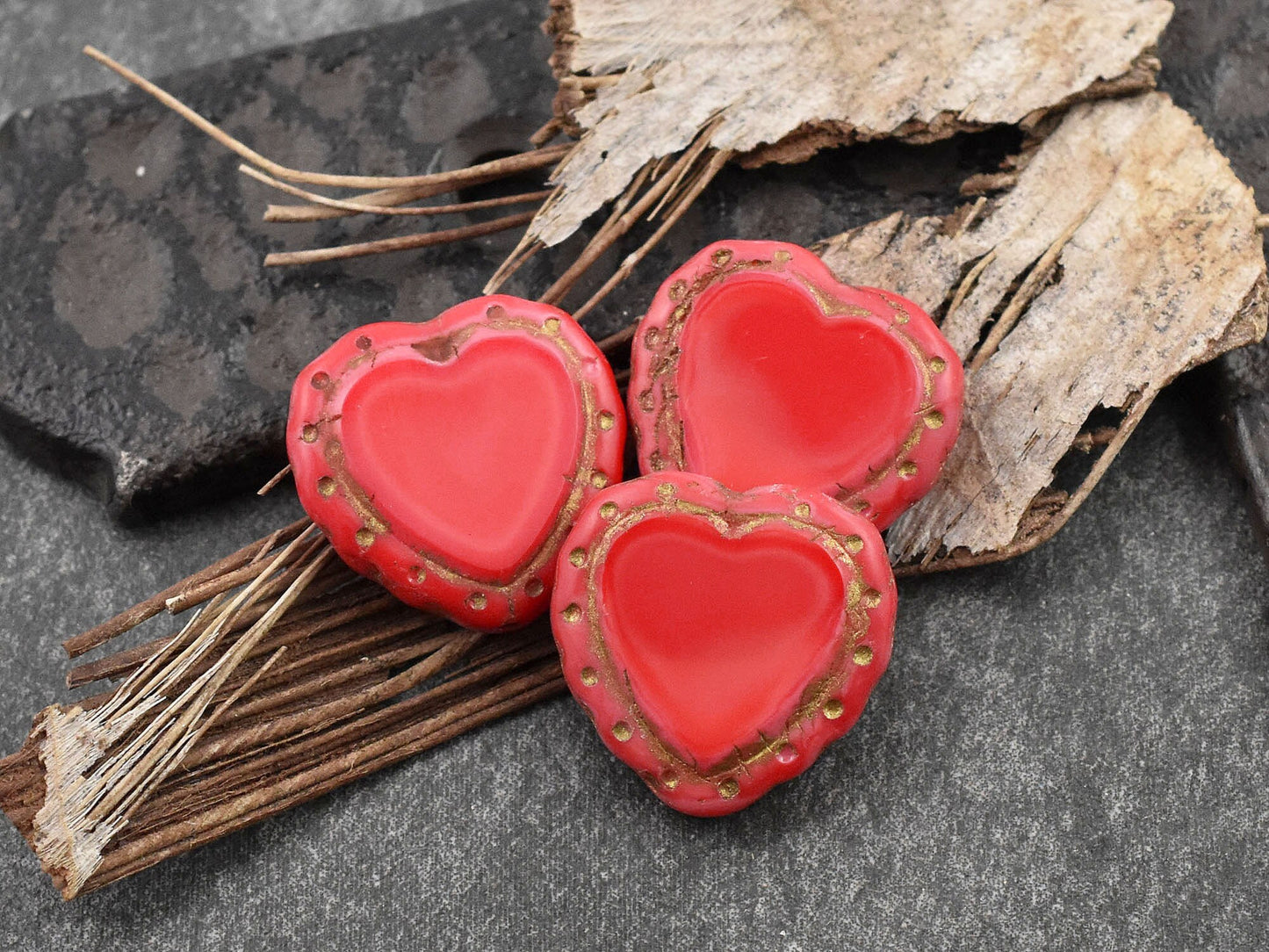 Heart Beads - Czech Glass Beads - Valentines Beads - Picasso Beads - 18mm - 2pcs - (347)