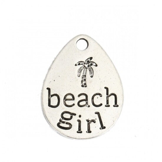 Metal Charms - Stamped Charms - Beach Charms - Silver Charms - 10pcs - 20x15mm - (4219)