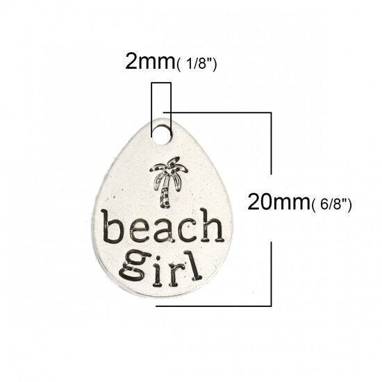 Metal Charms - Stamped Charms - Beach Charms - Silver Charms - 10pcs - 20x15mm - (4219)