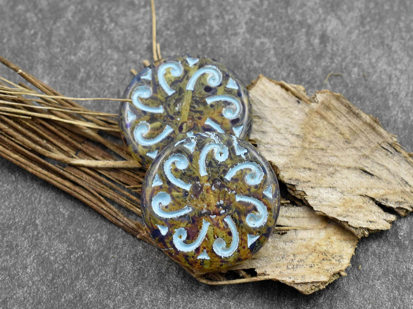 *2* 23mm Turquoise Washed Topaz Picasso Sun Coin Beads