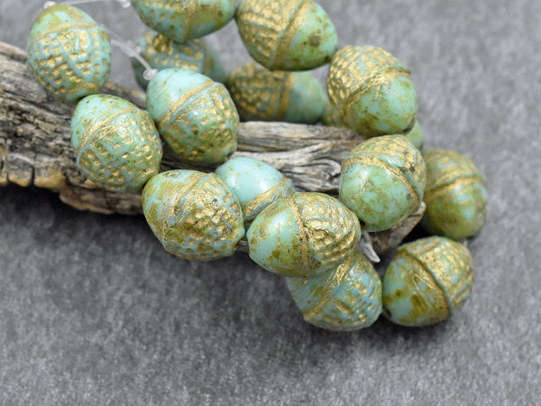 Picasso Beads - Acorn Beads - Czech Glass Beads - Fall Beads - Beads for Jewelry - 10x12mm - 8pcs - (2461)