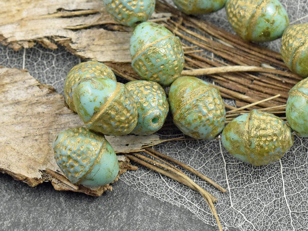 Picasso Beads - Acorn Beads - Czech Glass Beads - Fall Beads - Beads for Jewelry - 10x12mm - 8pcs - (2461)