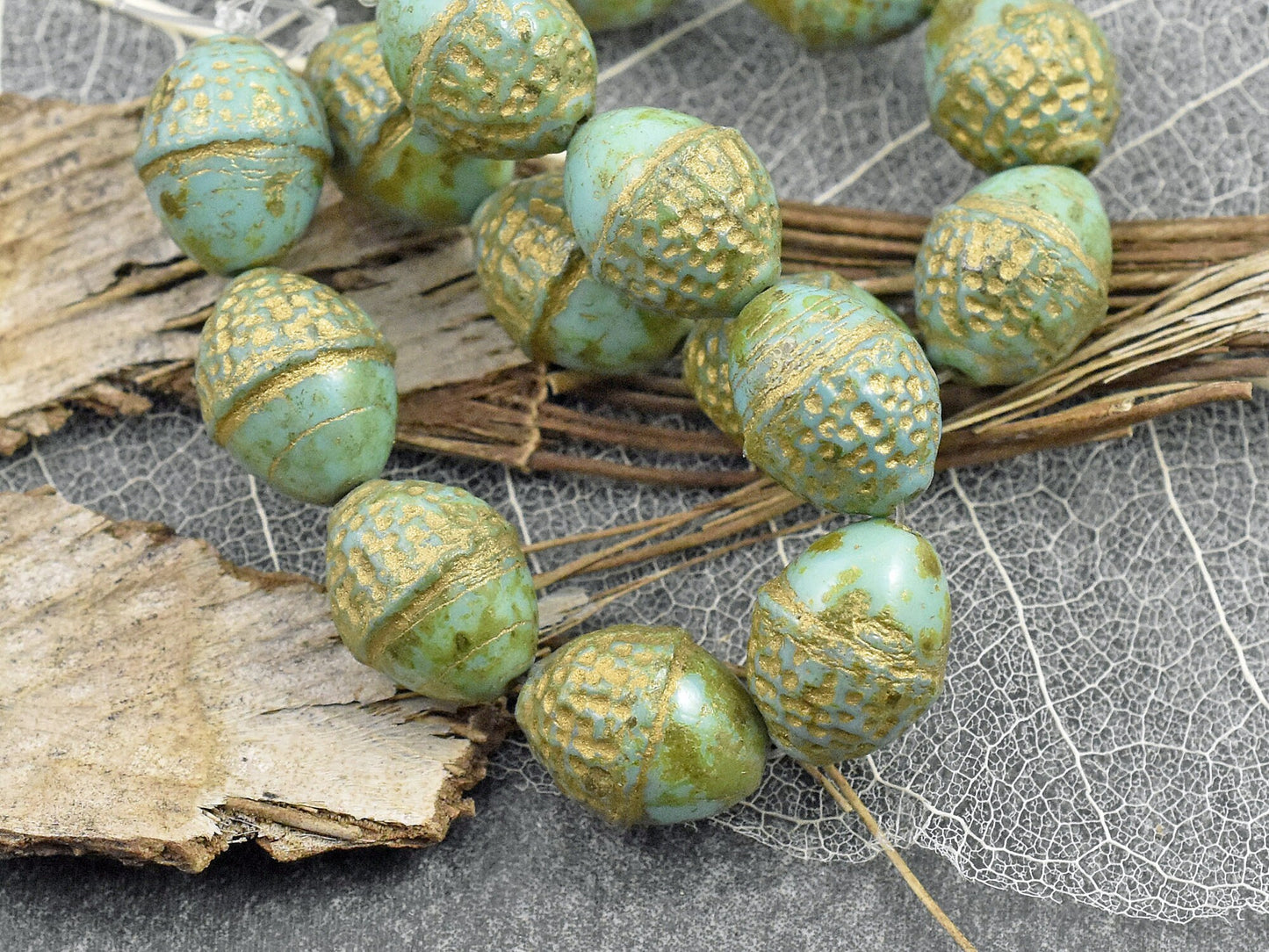 Picasso Beads - Acorn Beads - Czech Glass Beads - Fall Beads - Beads for Jewelry - 10x12mm - 8pcs - (2461)
