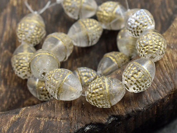 Acorn Beads - Czech Glass Beads - Fall Beads - Picasso Beads - Beads for Jewelry - 10x12mm - 8pcs - (5750)