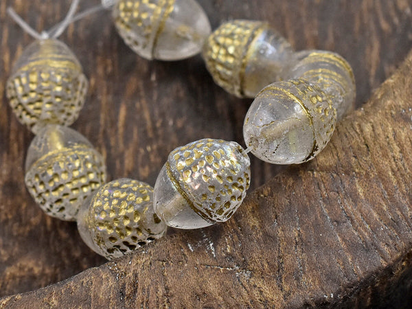 Acorn Beads - Czech Glass Beads - Fall Beads - Picasso Beads - Beads for Jewelry - 10x12mm - 8pcs - (5750)