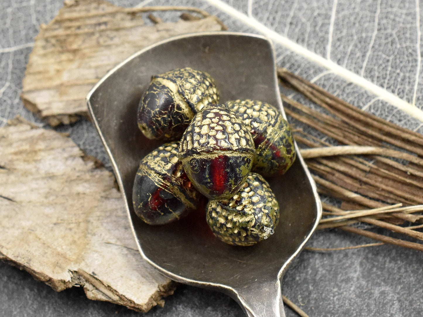 Acorn Beads - Czech Glass Beads - Fall Beads - Picasso Beads - Beads for Jewelry - 10x12mm - 8pcs - (806)