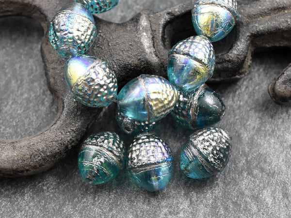 Acorn Beads - Czech Glass Beads - Fall Beads - Picasso Beads - Beads for Jewelry - 10x12mm - 8pcs - (3363)
