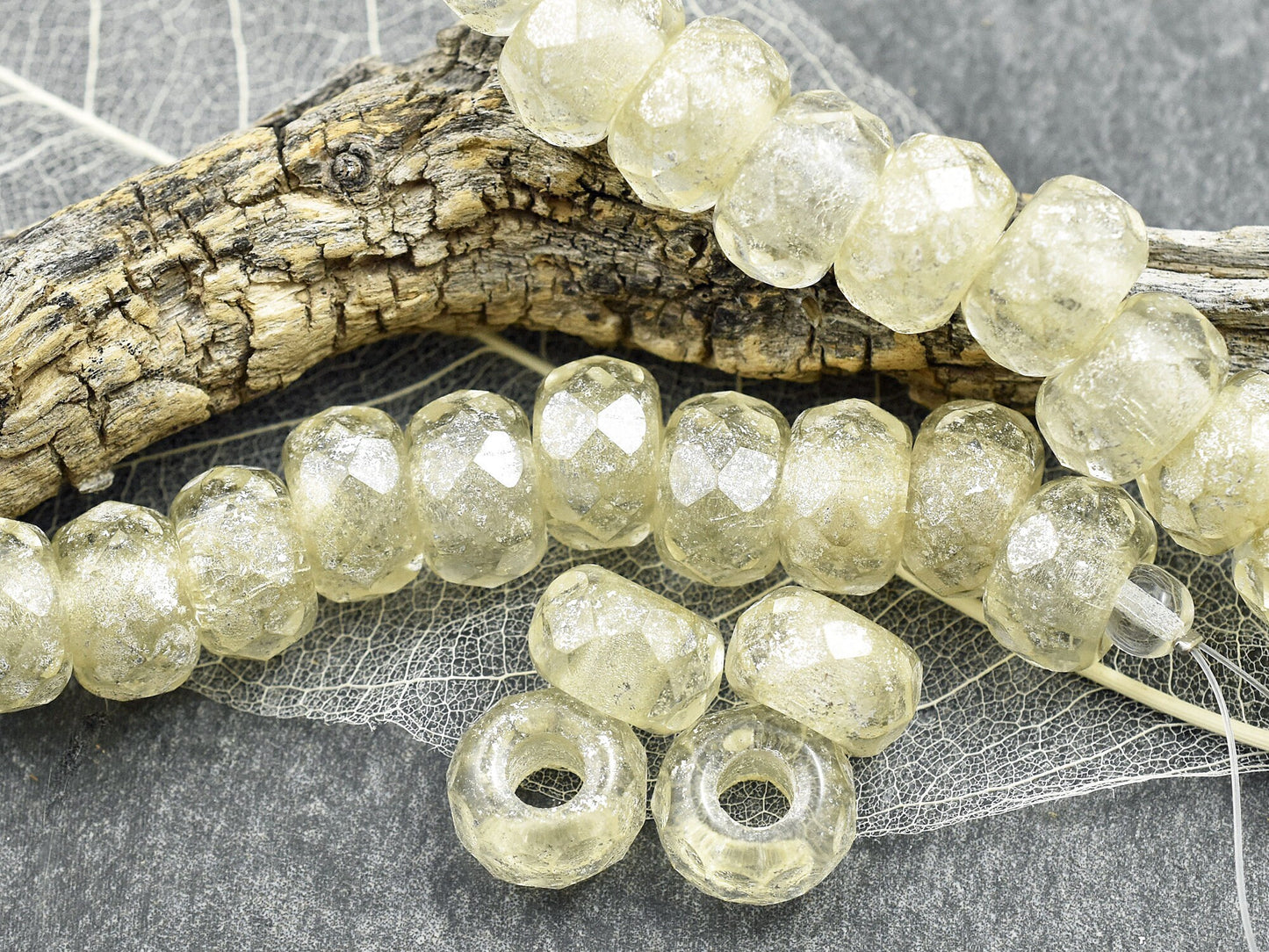 Large Hole Beads - Picasso Beads - Czech Glass Beads - Rondelle Beads - Big Hole Beads - Fire Polished - 7x12mm - 10pcs - (3920)