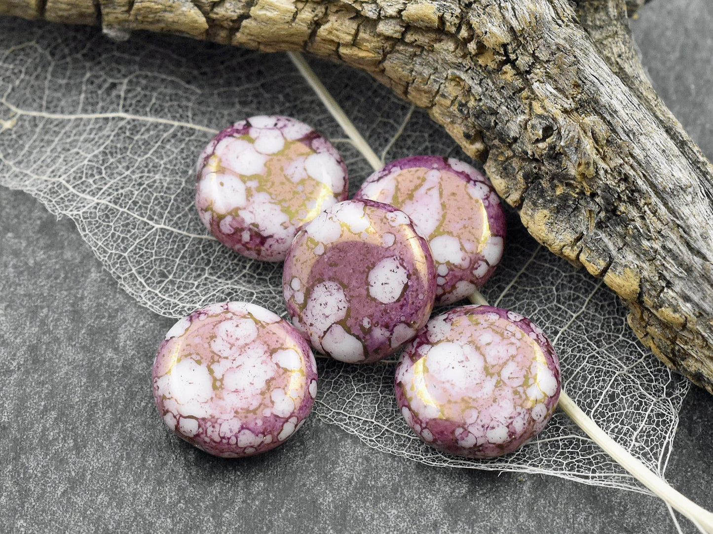 Picasso Beads - Czech Glass Beads - Coin Beads - Focal Beads - Pink Beads - 10pcs - 15mm - (5865)
