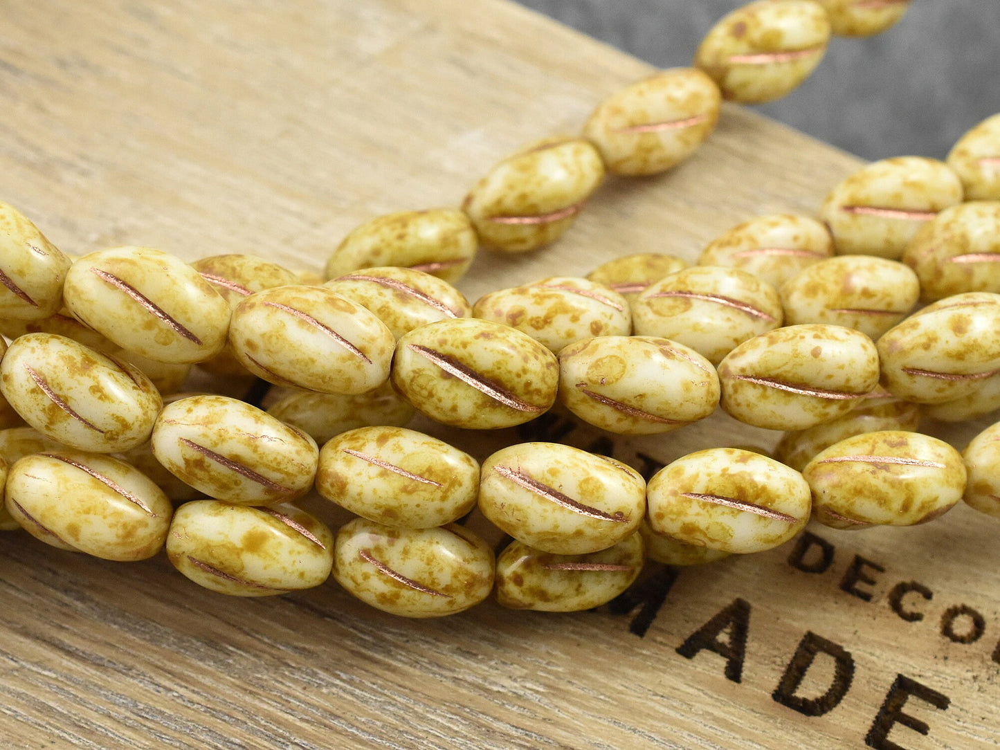 Picasso Beads - Czech Glass Beads - Oval Beads - Coffee Bean Beads - 17pcs - 8x11mm - (5688)