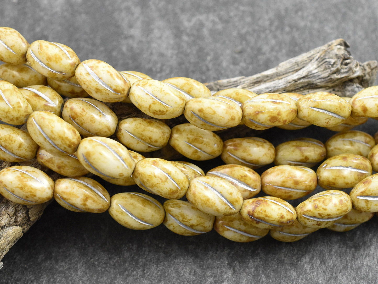 Coffee Bean Beads - Czech Glass Beads - Picasso Beads - Oval Beads - 16pcs - 8x11mm - (A48)