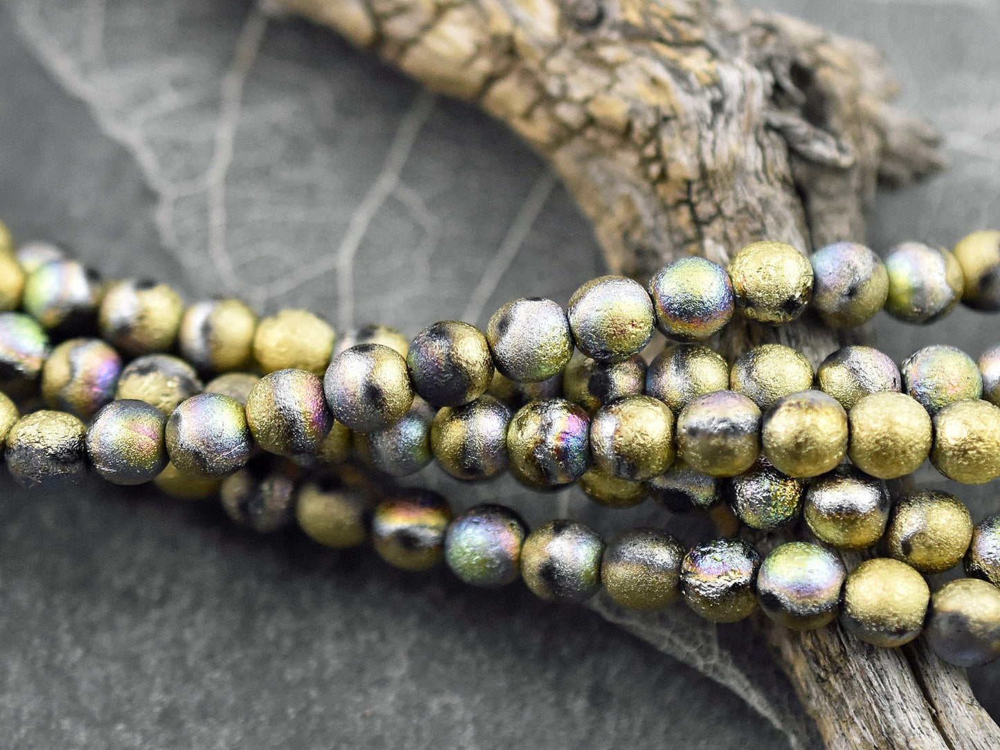 Czech Glass Beads - Round Beads - 6mm Beads - Etched Beads - Druk Beads - 6mm - Picasso Beads - 25pcs - (3783)