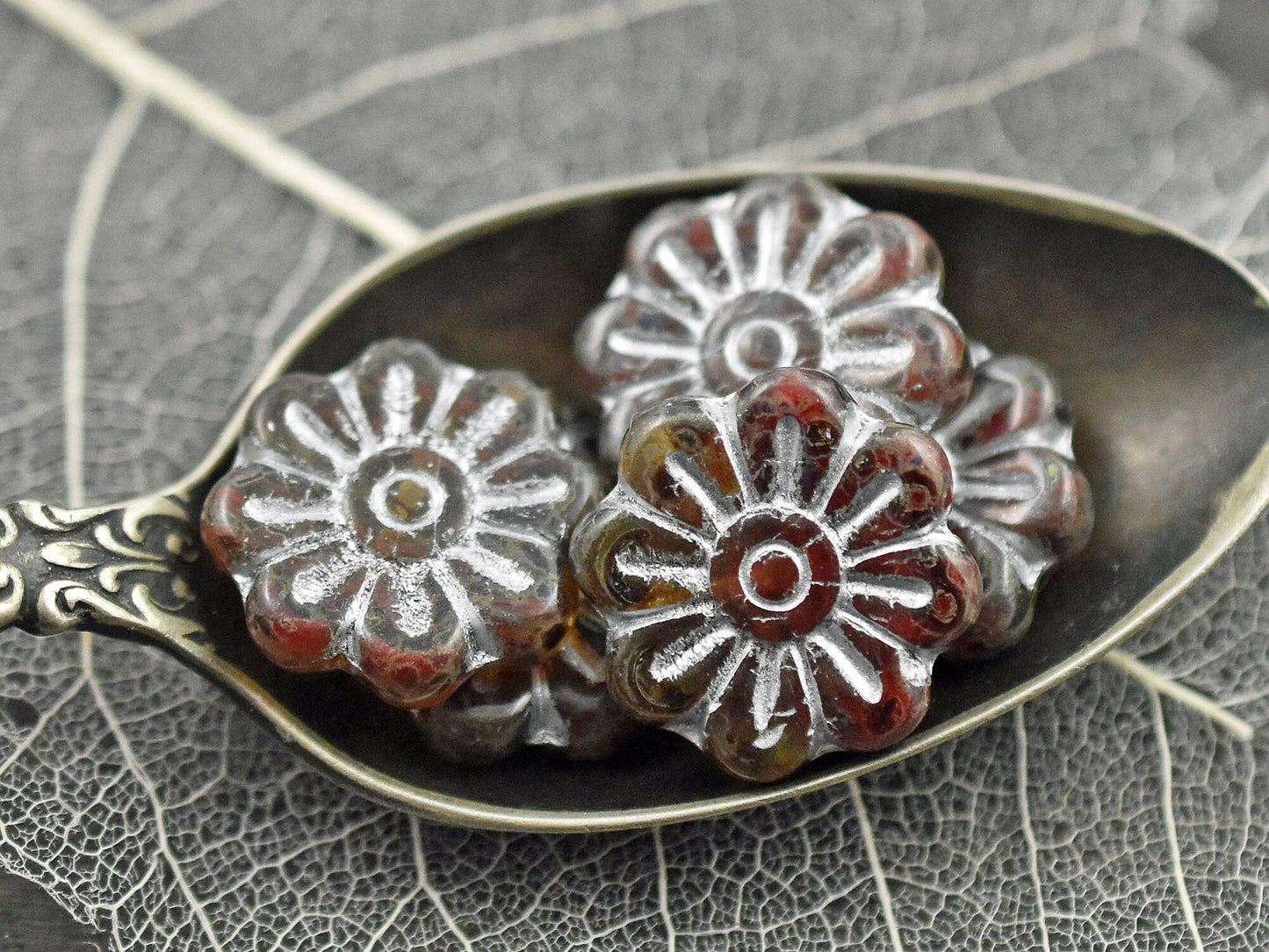 Picasso Beads - Daisy Flower Beads - Czech Glass Beads - Czech Glass Flowers - New Czech Beads - 18mm Flower - 6pcs - (5584)