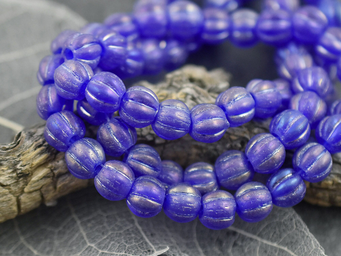 Czech Glass Beads - Large Hole Beads - Melon Beads - Round Beads - 6mm or 8mm