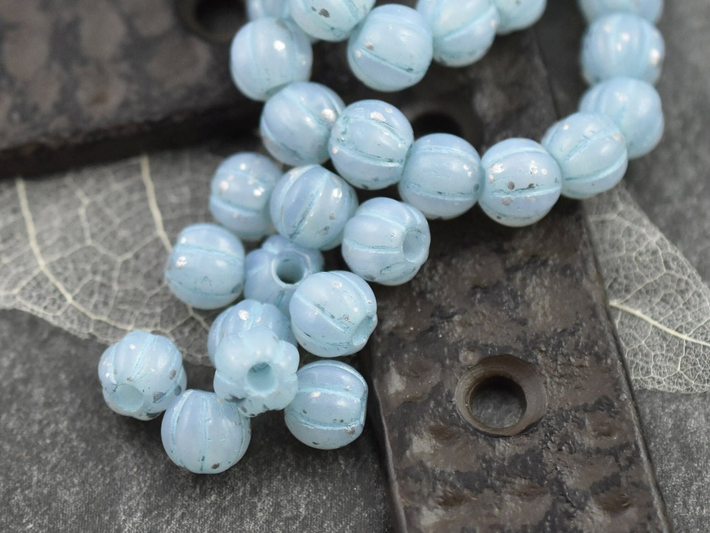 Melon Beads - Czech Glass Beads - Large Hole Beads - Round Beads - 6mm or 8mm
