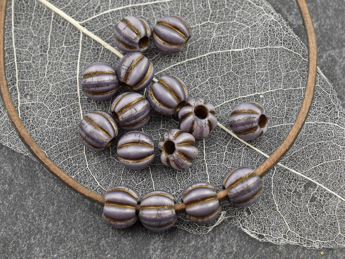 Czech Glass Beads - Large Hole Beads - Melon Beads - Round Beads - 6mm or 8mm