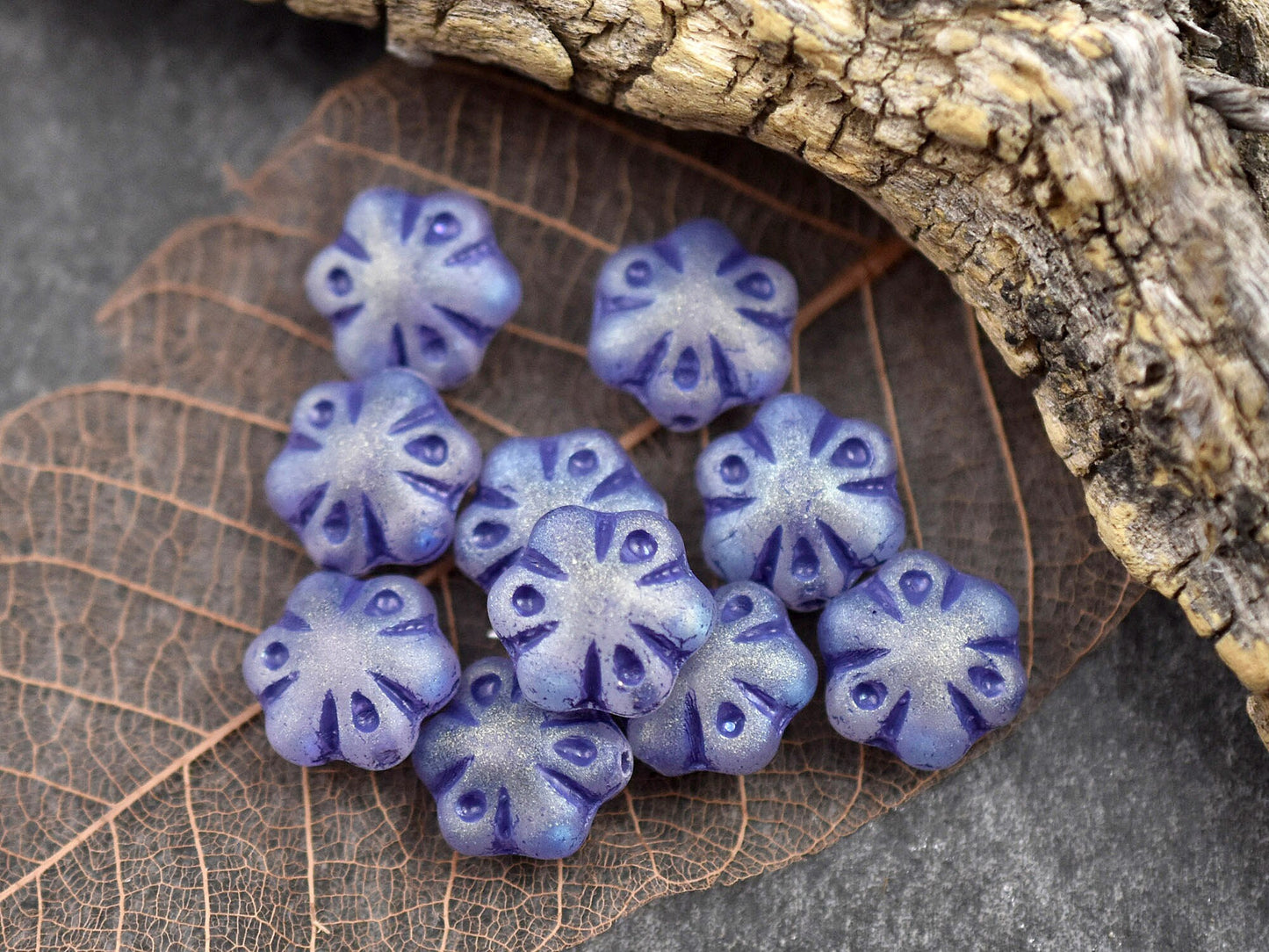 Flower Beads - Czech Glass Beads - Picasso Beads - Purple Beads - 11mm - 10pcs - (216)