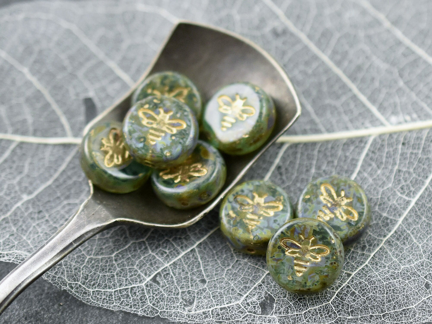 Picasso Beads - Bee Beads - Czech Glass Beads - Bumble Bee - Czech Glass Bee Coin - 12mm - 12pcs - (4804)