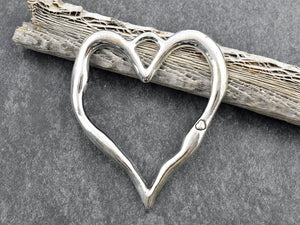 Heart Pendant - Metal Pendant - Silver Pendant - Necklace Pendant - 76x67mm - 1pc - (4628)