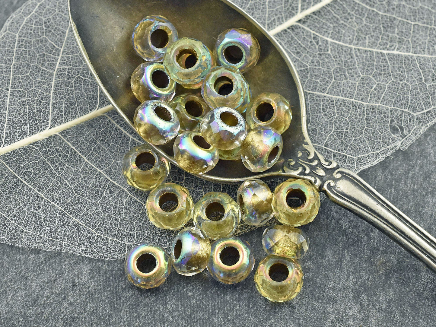 Czech Glass Beads - Large Hole Beads - Roller Beads - Rondelle Beads - Fire Polished Glass Beads - 6x9mm Rondelle - 25pcs - (1695