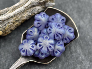 Flower Beads - Czech Glass Beads - Picasso Beads - Purple Beads - 11mm - 10pcs - (216)