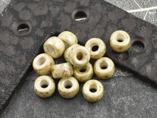Large Hole Beads - Picasso Beads - Czech Glass Beads - Crow Beads - Rondelle Beads - Spacer Beads - 9mm - 25pcs (2688)
