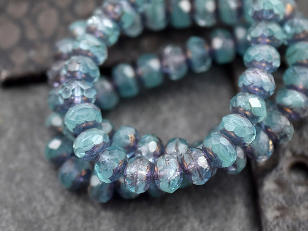 Czech Glass Beads - Rondelle Beads - Czech Picasso Beads - Fire Polished Beads - Donut Beads - 6x8mm - 25pcs - (3885)