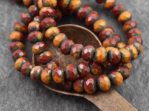 Picasso Beads - Rondelle Beads - Czech Glass Beads - Fire Polished Beads - Donut Beads - 6x8mm - 25pcs - (A521)