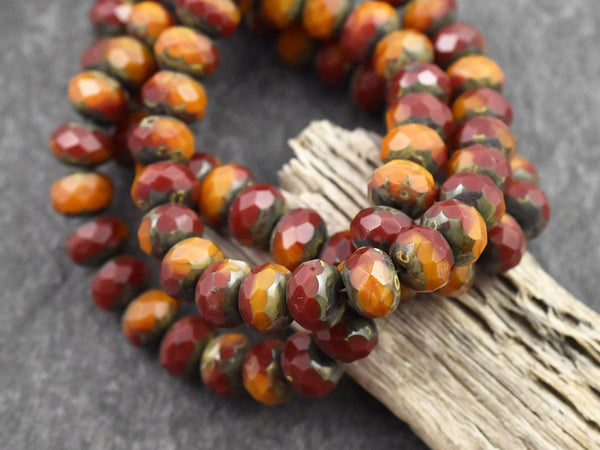 Picasso Beads - Rondelle Beads - Czech Glass Beads - Fire Polished Beads - Donut Beads - 6x8mm - 25pcs - (A521)