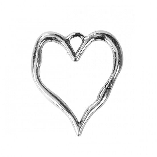 Heart Pendant - Metal Pendant - Silver Pendant - Necklace Pendant - 76x67mm - 1pc - (4628)