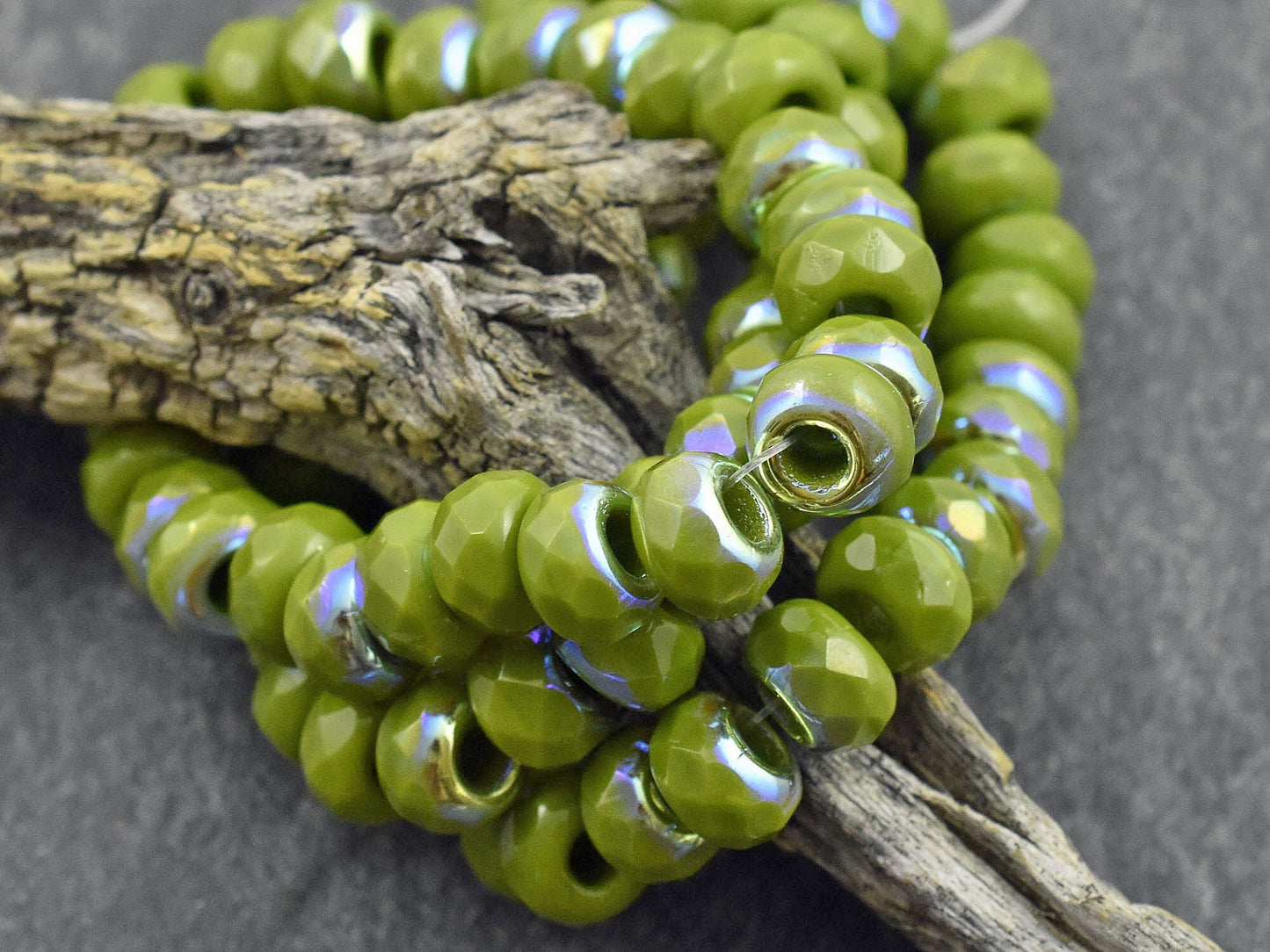 Czech Glass Beads - Large Hole Beads - Roller Rondelle - Rondelle Beads - 3mm Hole Beads - Fire Polished Beads - 6x9mm - 25pcs (586)