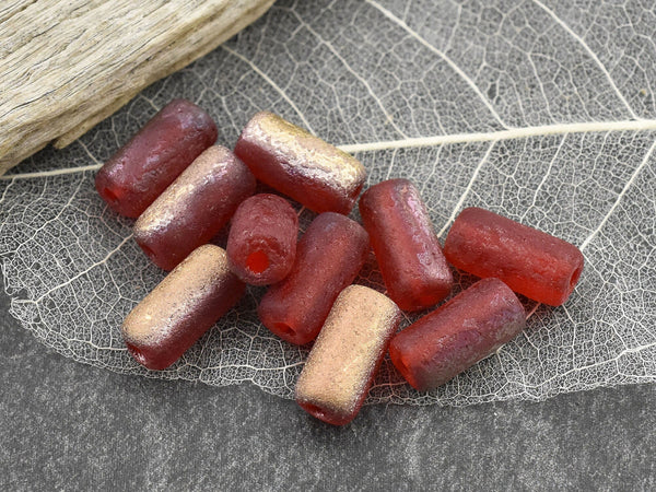 Czech Glass Beads - Picasso Beads - Tube Beads - Cylinder Beads - Large Hole Beads - 14x7mm - 10pcs (2581)