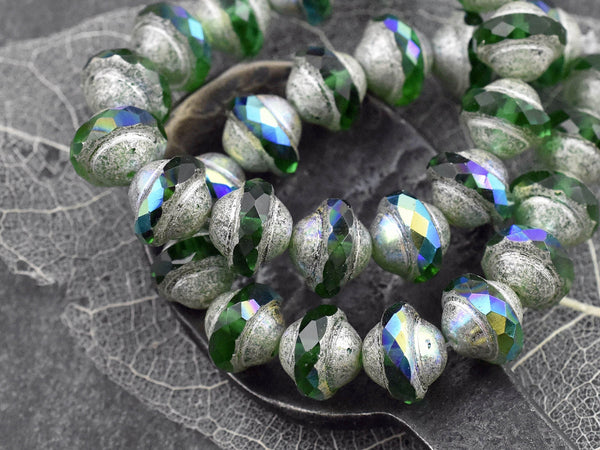Czech Glass Beads - Picasso Beads - Saturn Beads - Saucer Beads - Emerald Green - 10x8mm - 15pcs - (4167)