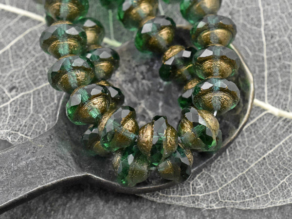 Czech Glass Beads - Picasso Beads - Saturn Beads - Saucer Beads - Emerald Green - 10x8mm - 15pcs - (1732)