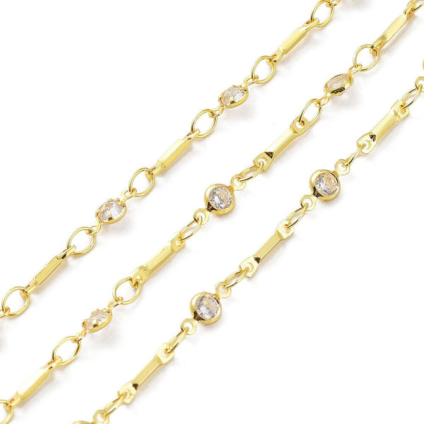 Gold Chain - 18K Gold Chain - Rhinestone Chain - Dainty Chain - Sold by the foot - (CH-G08)