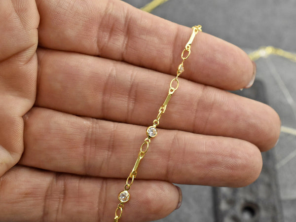Gold Chain - 18K Gold Chain - Rhinestone Chain - Dainty Chain - Sold by the foot - (CH-G08)
