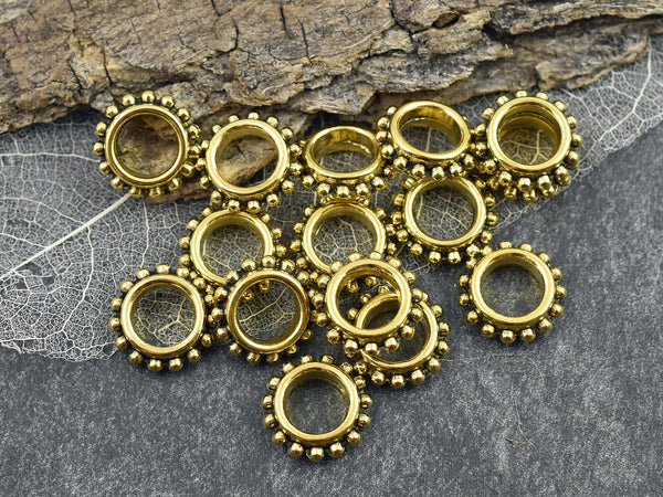 Daisy Spacer Beads - Daisy Spacers - Daisy Beads - Large Hole Spacer - Gold Spacers - Heishi Beads - 7mm Hole - 13x4mm - 50pcs - (6122)
