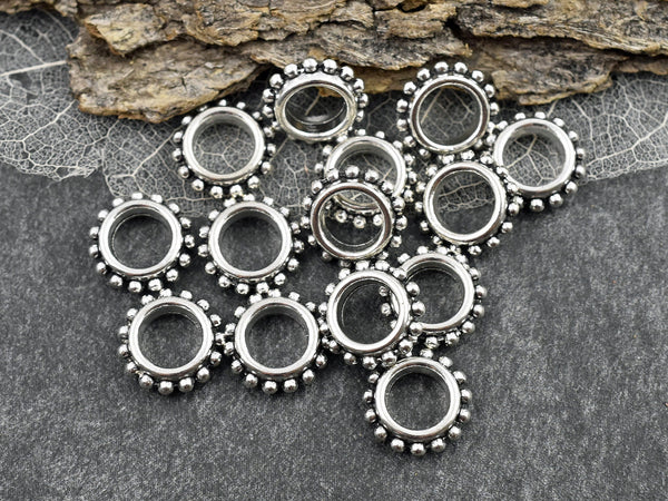 Daisy Spacer Beads - Daisy Spacers - Daisy Beads - Large Hole Spacer - Silver Spacers - 7mm Hole - 13x4mm - 50pcs - (A451)
