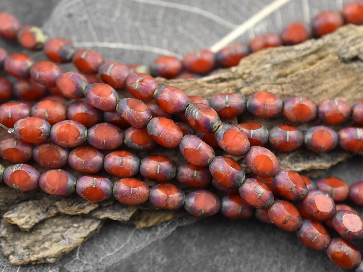 *21* 7x9mm Opaque Orange Travertine Fire Polished Teardrop Beads Czech Glass Beads by GR8BEADS - The Bead Obsession
