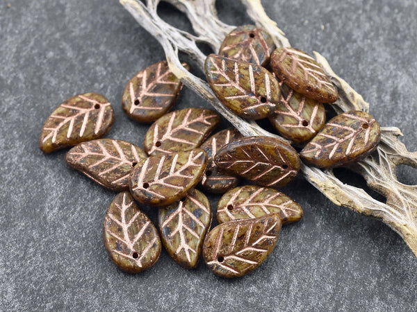 Czech Glass Beads - Picasso Beads - Leaf Beads - Top Drilled Leaf - Top Drilled Leaves - Top Hole - 15x9mm- 25pcs - (1892)