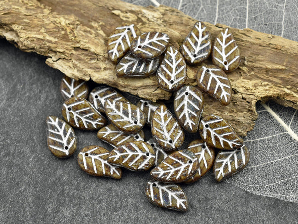 Top Hole Leaf - Czech Glass Beads - Picasso Beads - Leaf Beads - Top Drilled Leaf - 15x9mm- 25pcs - (2263)